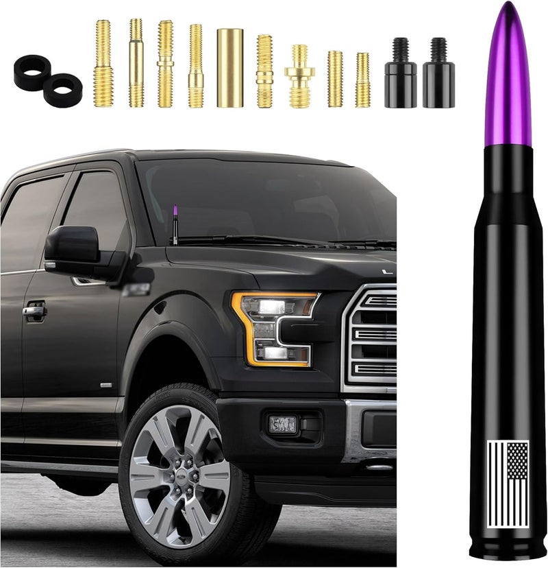 Junecarp American Flag Car Bullet Antenna,Truck Exterior Decoration Accessories[New Upgrade Flag Design] Car Antenna Replacement for Car SUV Truck Most Auto Cars Antenna Accessories (Purple) - Image 1
